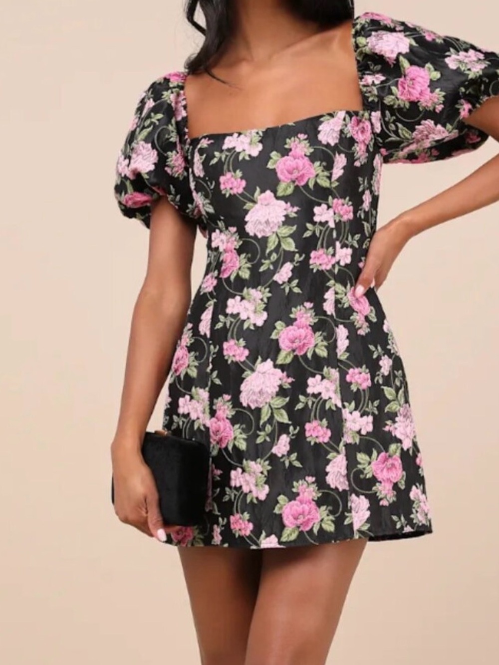 Completely Beloved Black Floral Off-the-Shoulder Mini Dress Sz medium